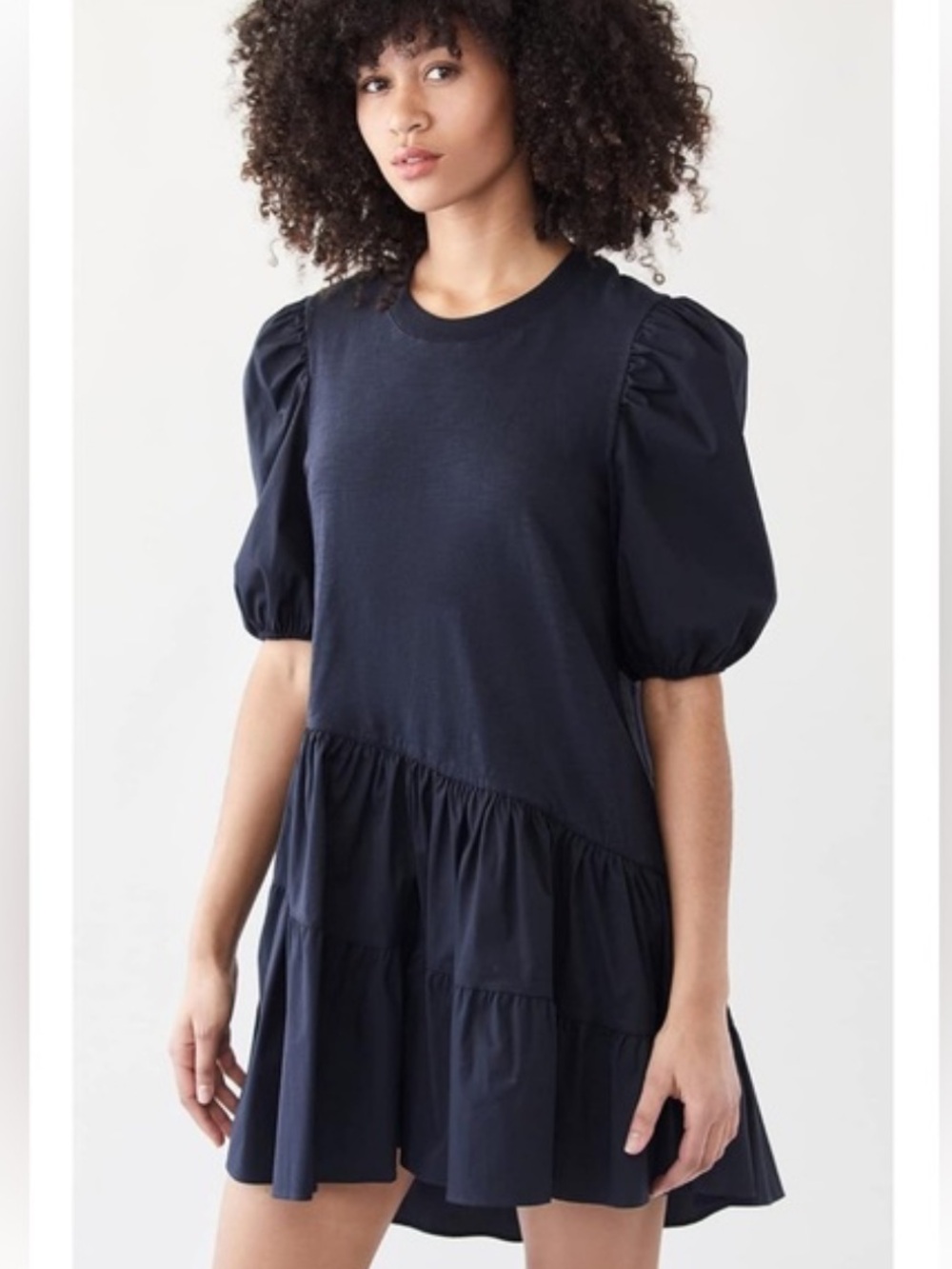 Cinq a Sept Caitlin Tiered Puffed Sleeve Mini Dress Navy Womens Medium Luxury